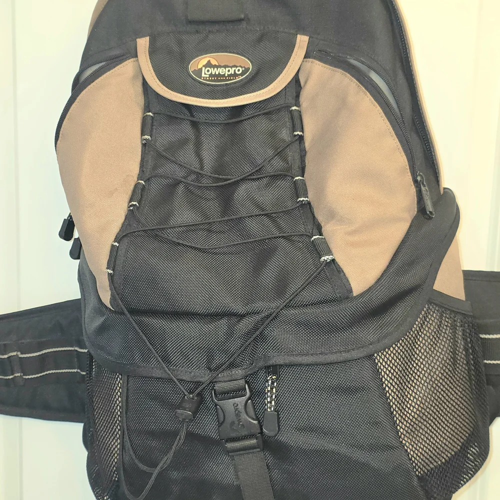 Lowepro Black and Tan Camera Backpack with Padded Gear Protection